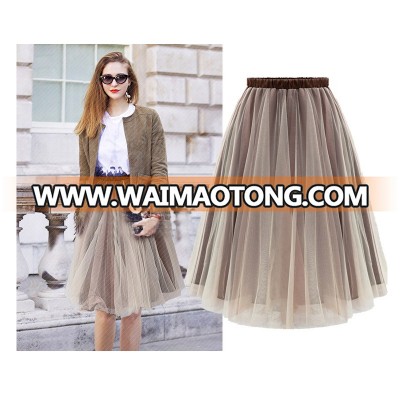 Style New Girl Fashion Summer Midi Women Skirts 2017 High Waist double-layer Chiffon Female Casual skirts Womens S/M/L/XL