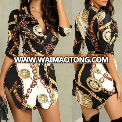 Amazon Europe United States butterfly sleeve winter mini dress sexy night club 2019 Spring dress women gold chain print dresses