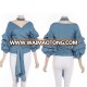 Women Sky Blue Ruffle Sleeve Tunic Wrap Blouse