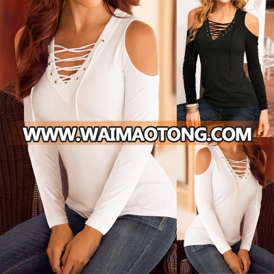 FY New Autumn Tops woman Long Sleeve blouse T-shirt V-neck Spring Winter black white bandage top sexy shirts women tops