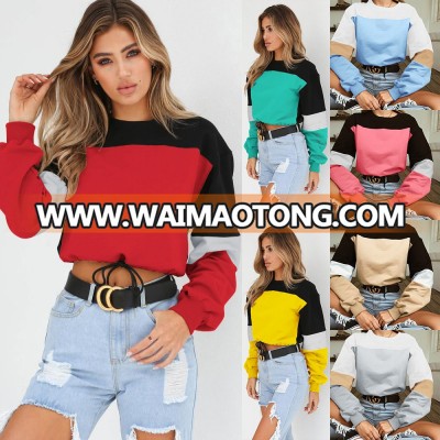 ladies tops latest design European  American7 color stitching long sleeve sweater New spring  autumn sweatshirt women blouse